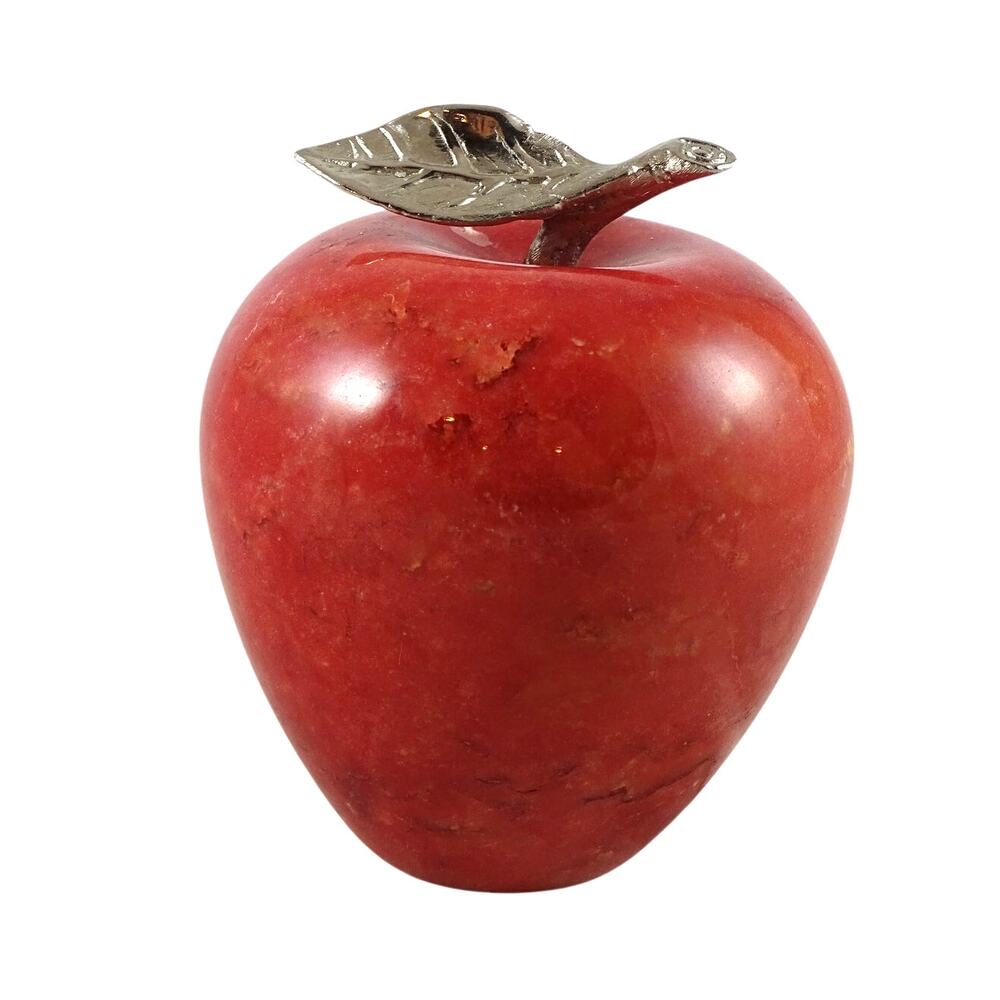 Vintage Mid-Century Stone Marble Apple Paperweight Metal Stem Desk Decor